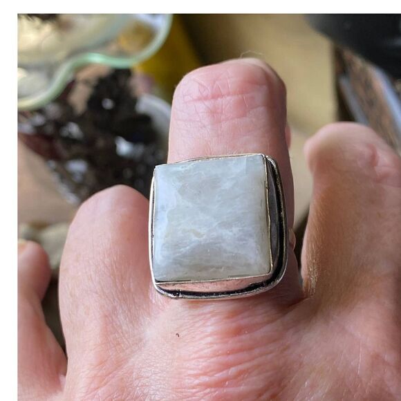 Sterling Silver Moonstone Boho Statement Ring Size 9 - Picture 5 of 9